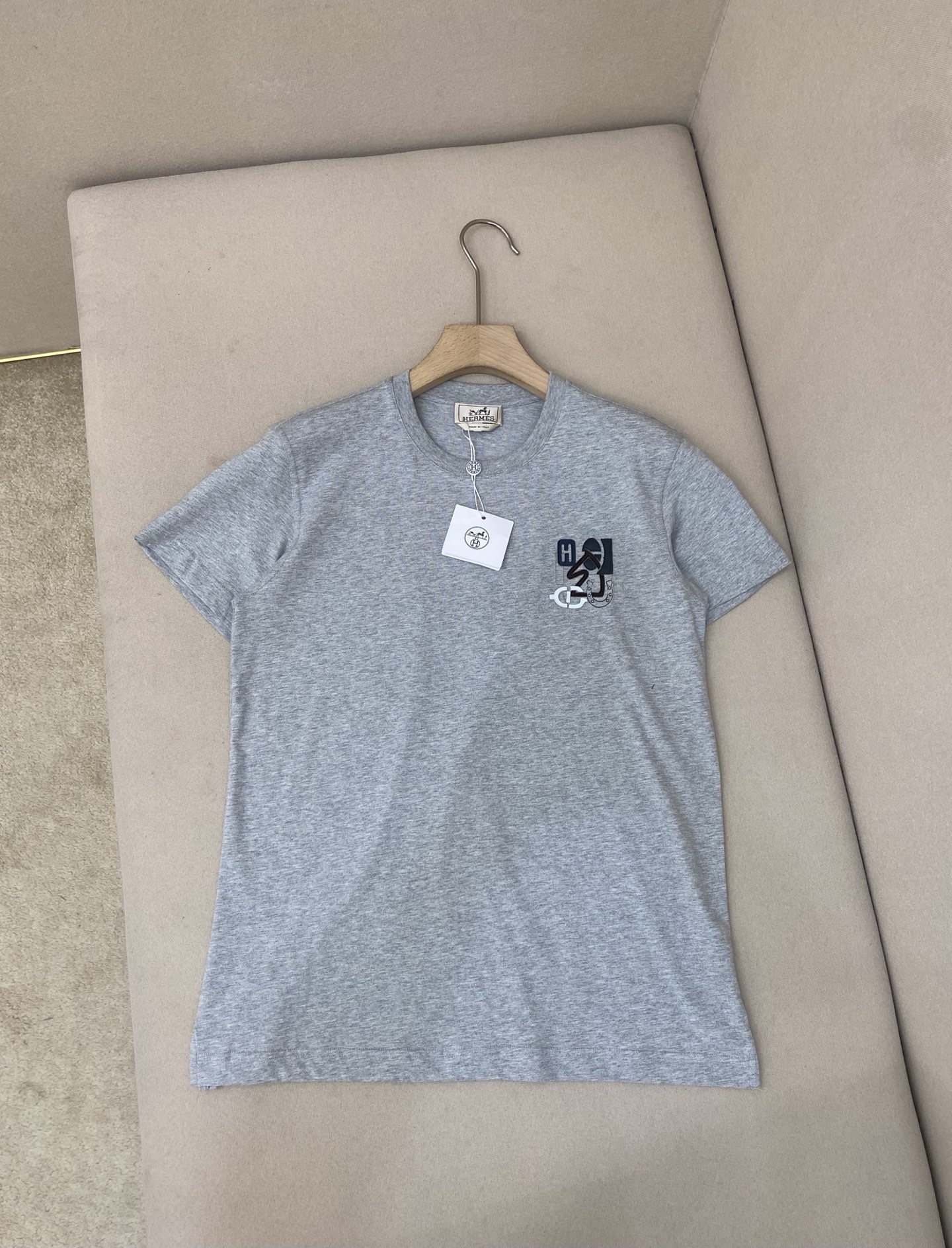 「正規品級」エルメス Hパズル Tシャツ レザーディテール グレー 詳細画像 2