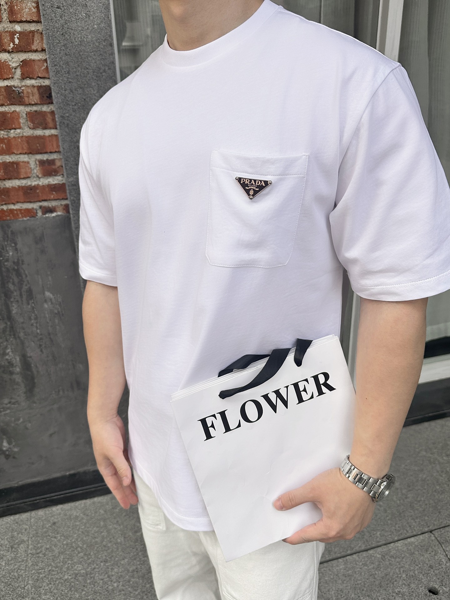 「正規品級」プラダ ポケット ホワイト ジャージー Tシャツ 詳細画像 2