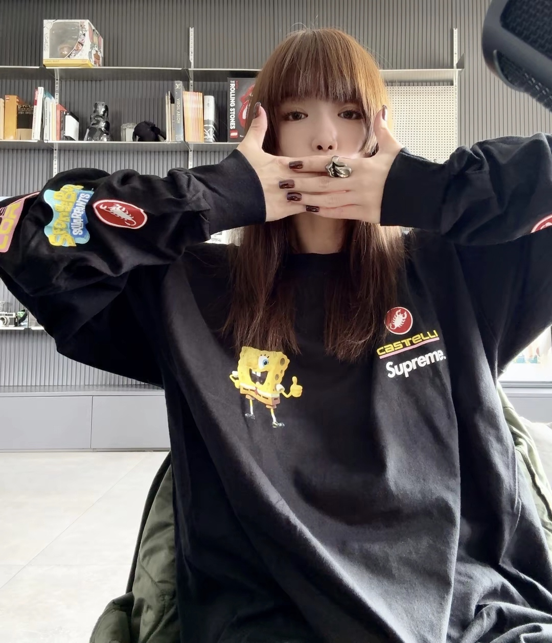 シュプリーム x スポンジ・ボブ カステッリ L/S Tシャツ ブラック 詳細画像 1