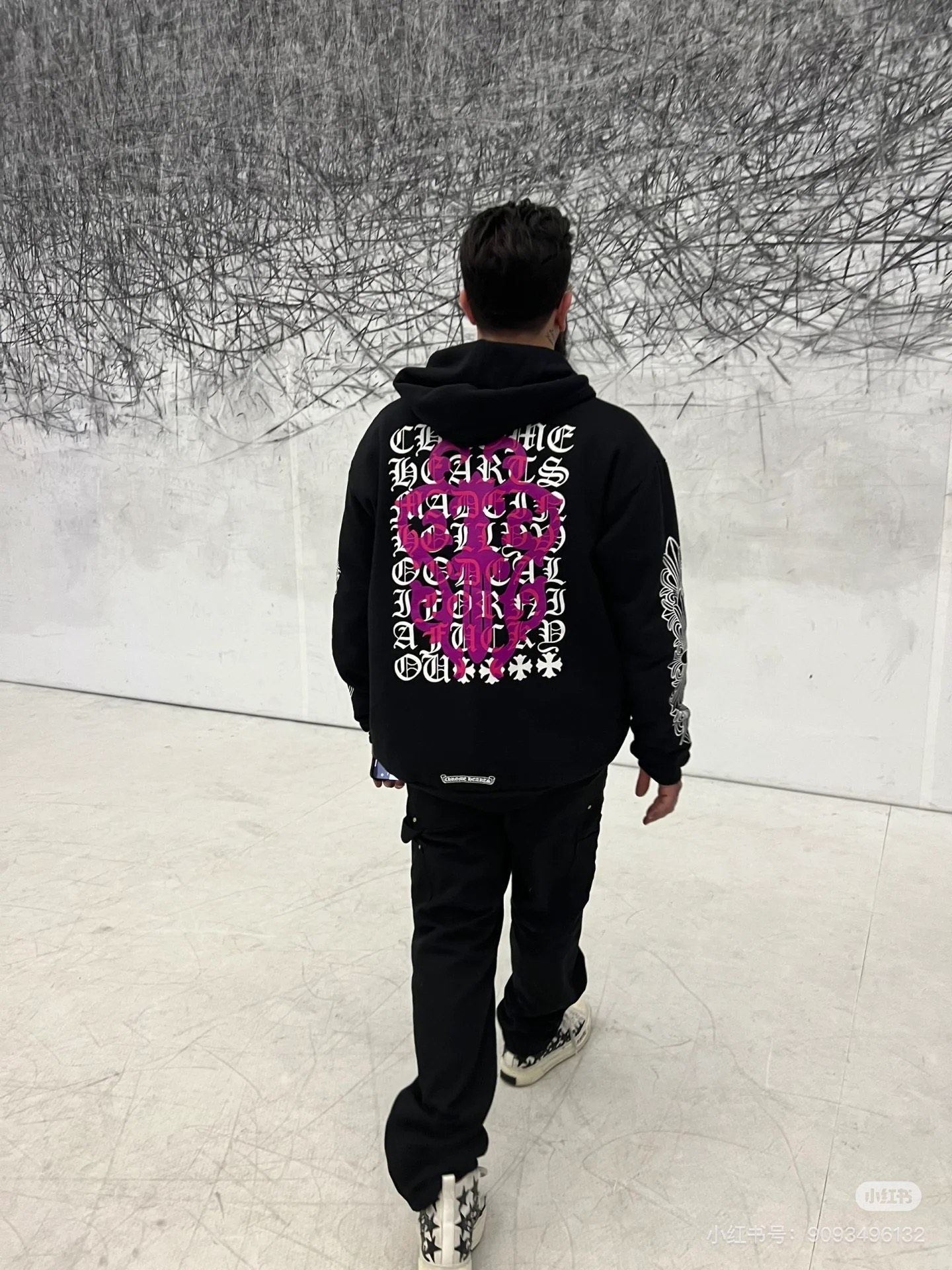 Chrome Hearts パープルソード サンスクリットハンド クロス プリント フード付きスウェットシャツ、ブラック 詳細画像 2