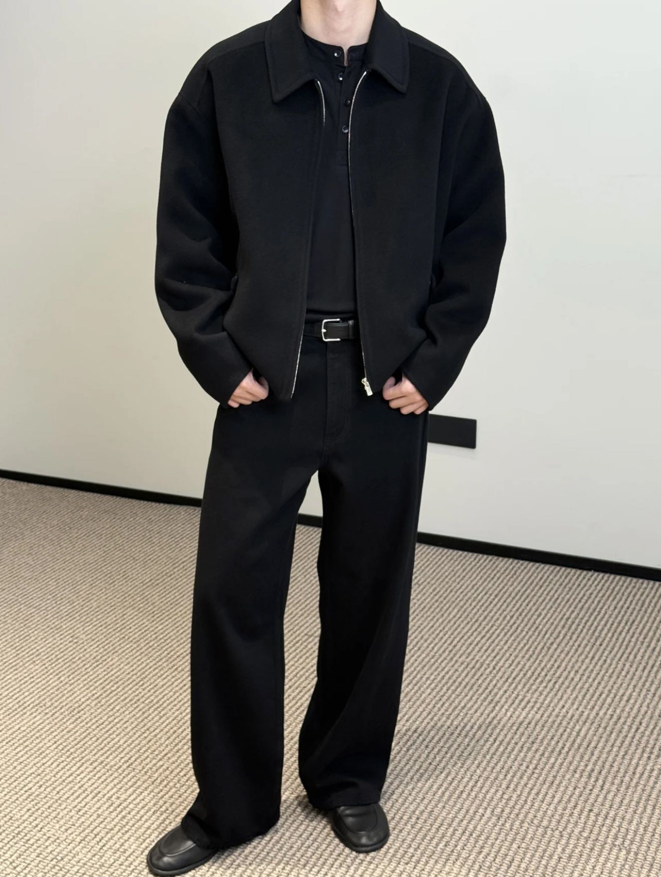 ACNE STUDIOS ダブルフェイス カシミア カラー ジャケット ブラック 詳細画像 1