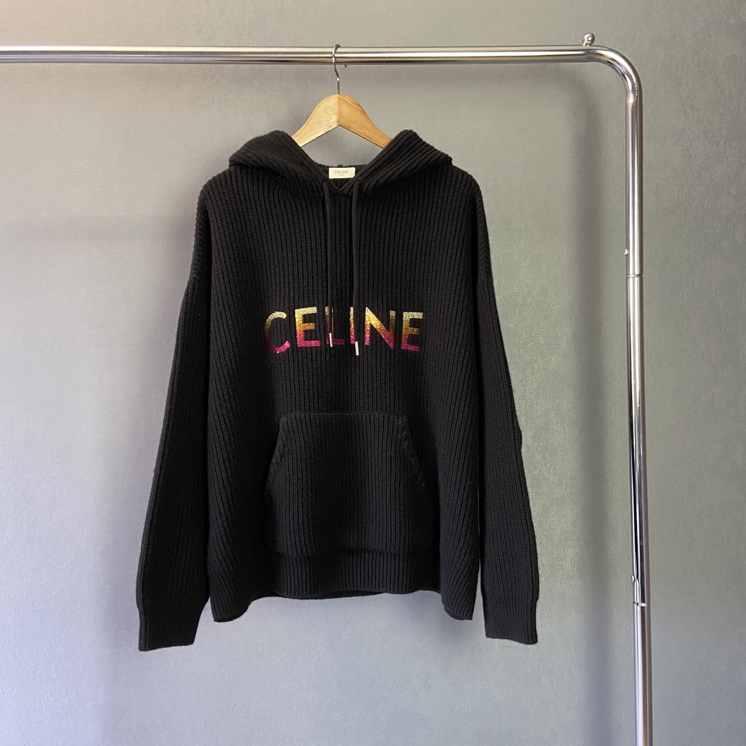 セリーヌのスパンコール刺繍フード付きニットウェア 詳細画像 3