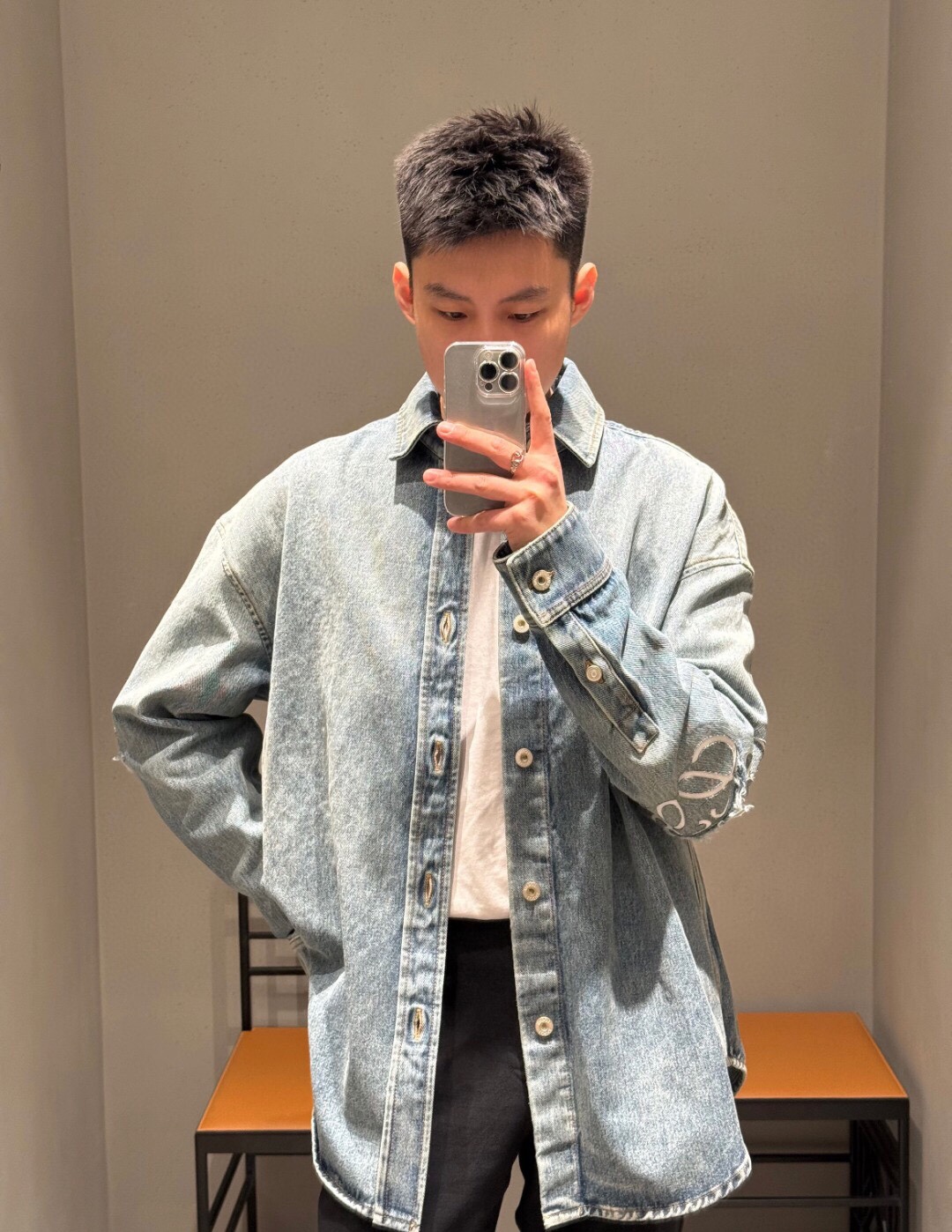 ロエベのダブルスリーブロゴデニムシャツジャケット 詳細画像 1