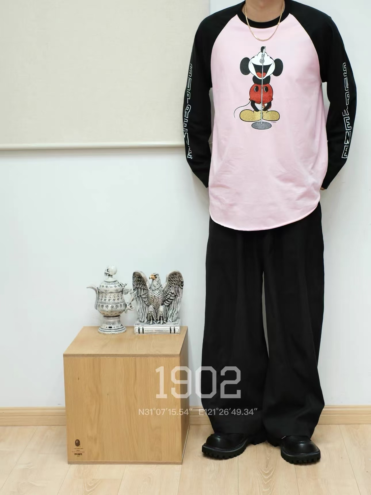 Supreme x ミッキーマウス プリント ロングスリーブシャツ(ブラック&ピンク) 詳細画像 3