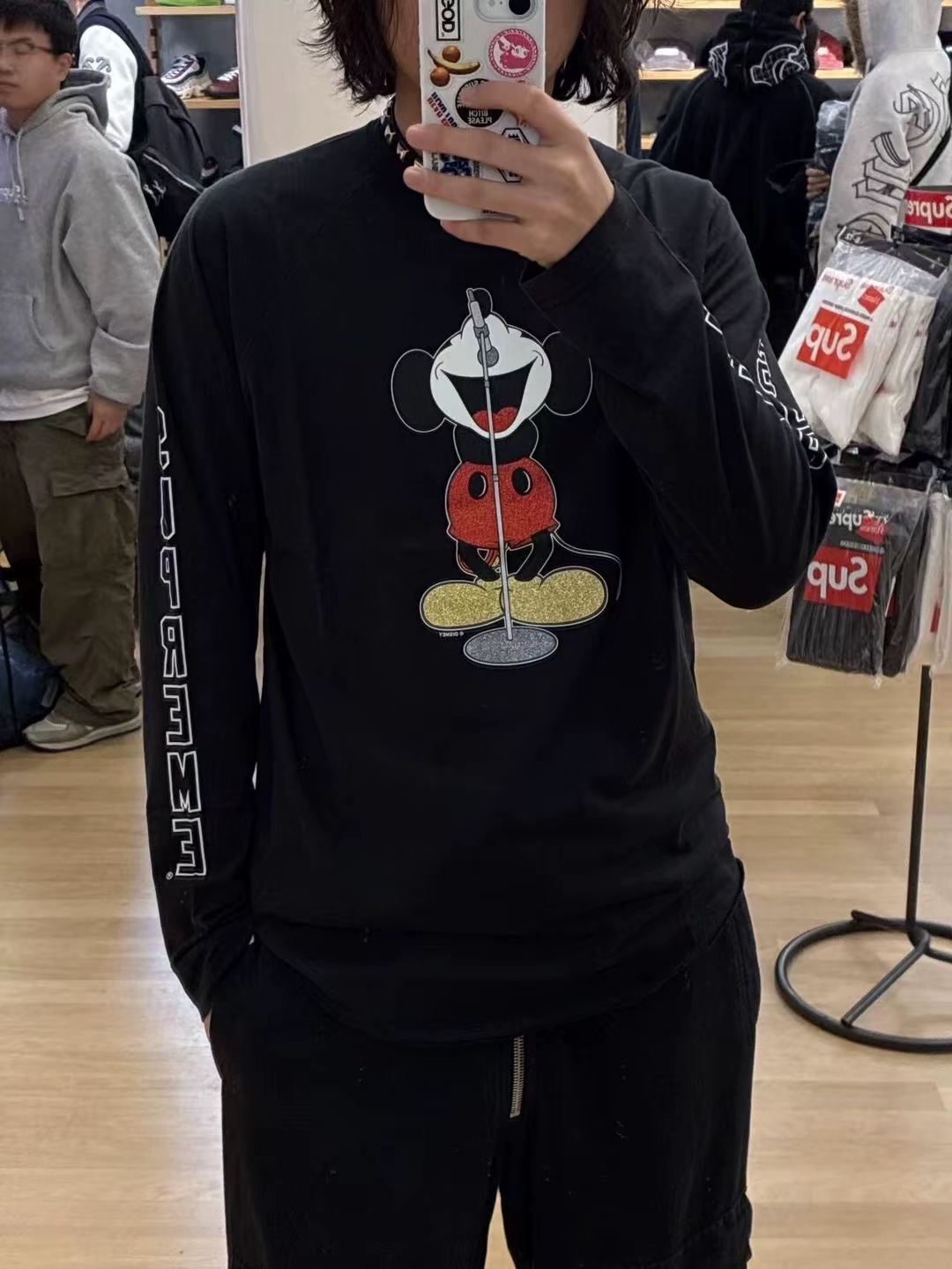 Supreme X ミッキーマウス プリント ロングスリーブシャツ(ブラック) 詳細画像 3