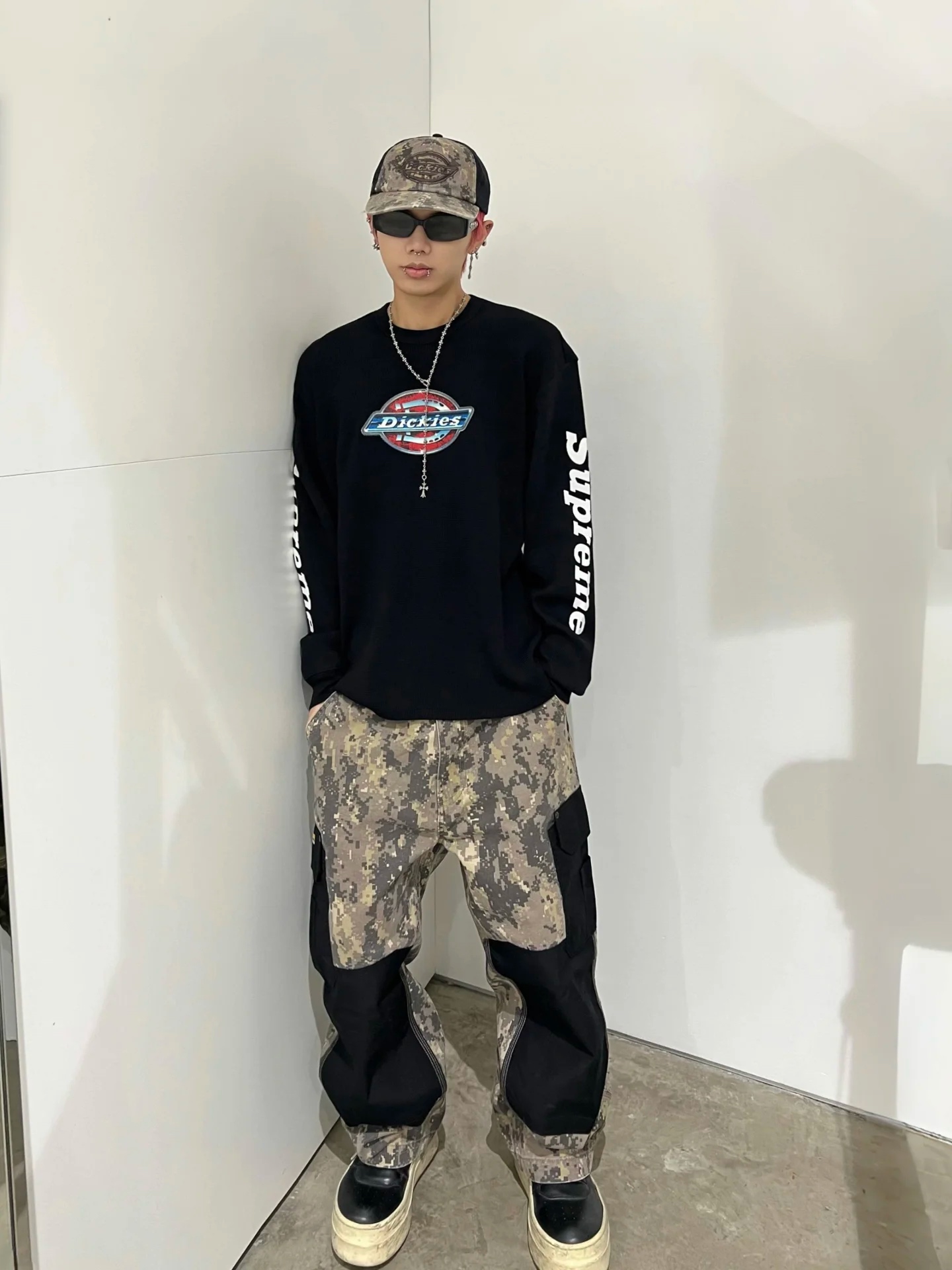 Supreme x Dickies ワッフル ウォーム ロングスリーブ スリーブ(ブラック) 詳細画像 2