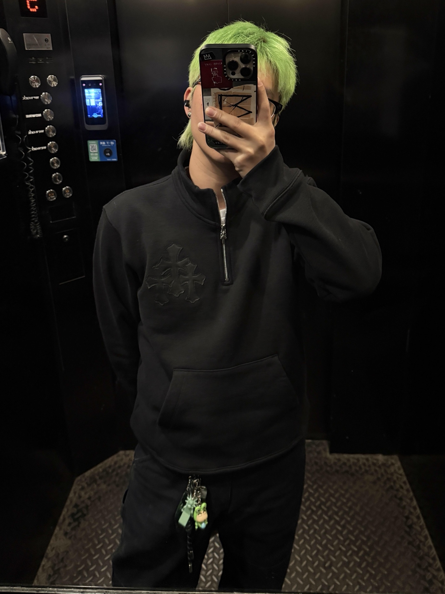 Chrome Hearts クロス ハーフジップ レザー スタンドカラー スウェットシャツ 詳細画像 2