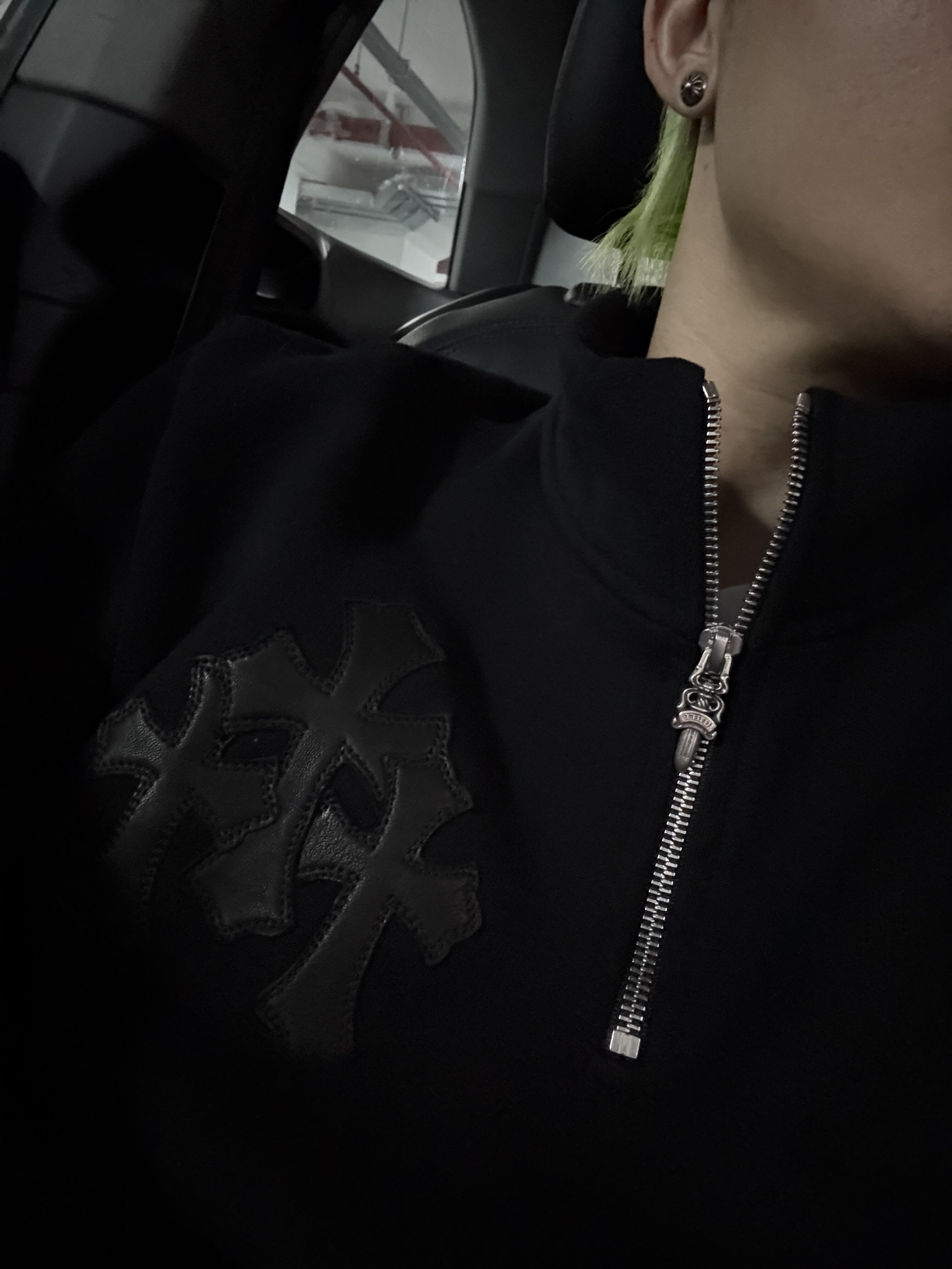 Chrome Hearts クロス ハーフジップ レザー スタンドカラー スウェットシャツ 詳細画像 3