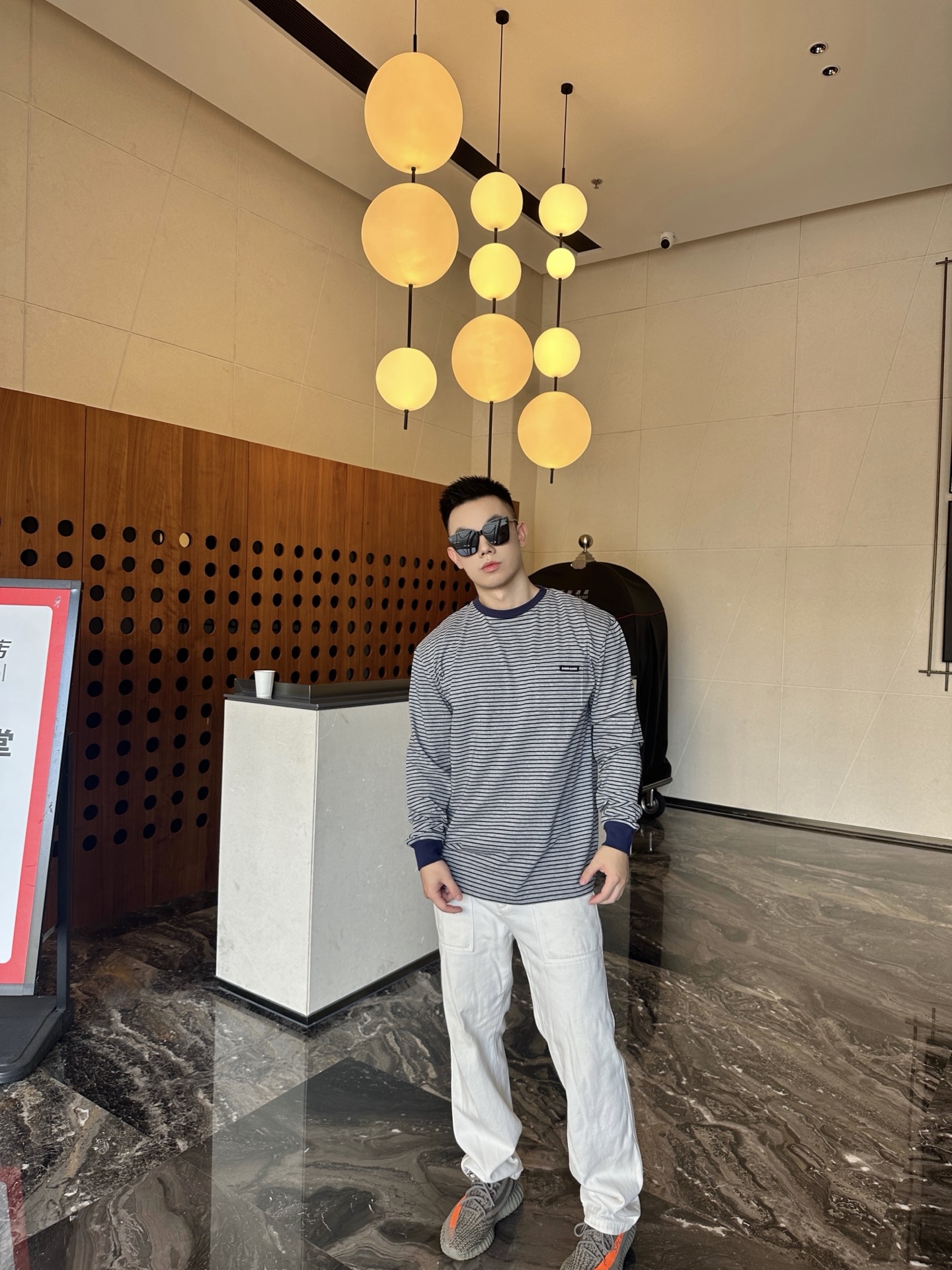 ミュウミュウ グレー ストライプ 長袖Tシャツ 詳細画像 2