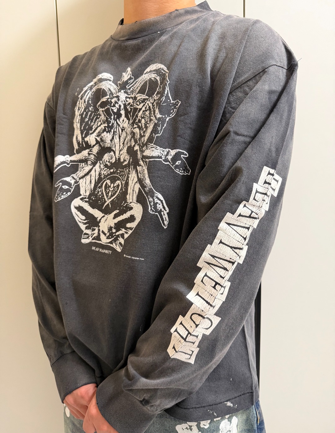聖ミカエル ヤギ頭 悪魔 プリント 長袖 Tシャツ 詳細画像 3