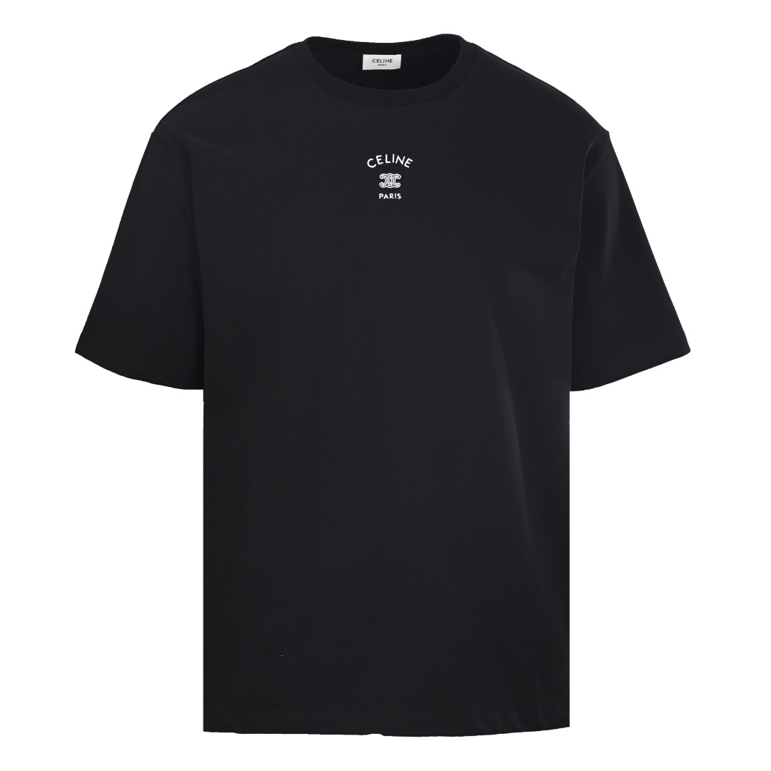 セリーヌ 凱旋門ロゴ 半袖Tシャツ、ブラック 詳細画像 1