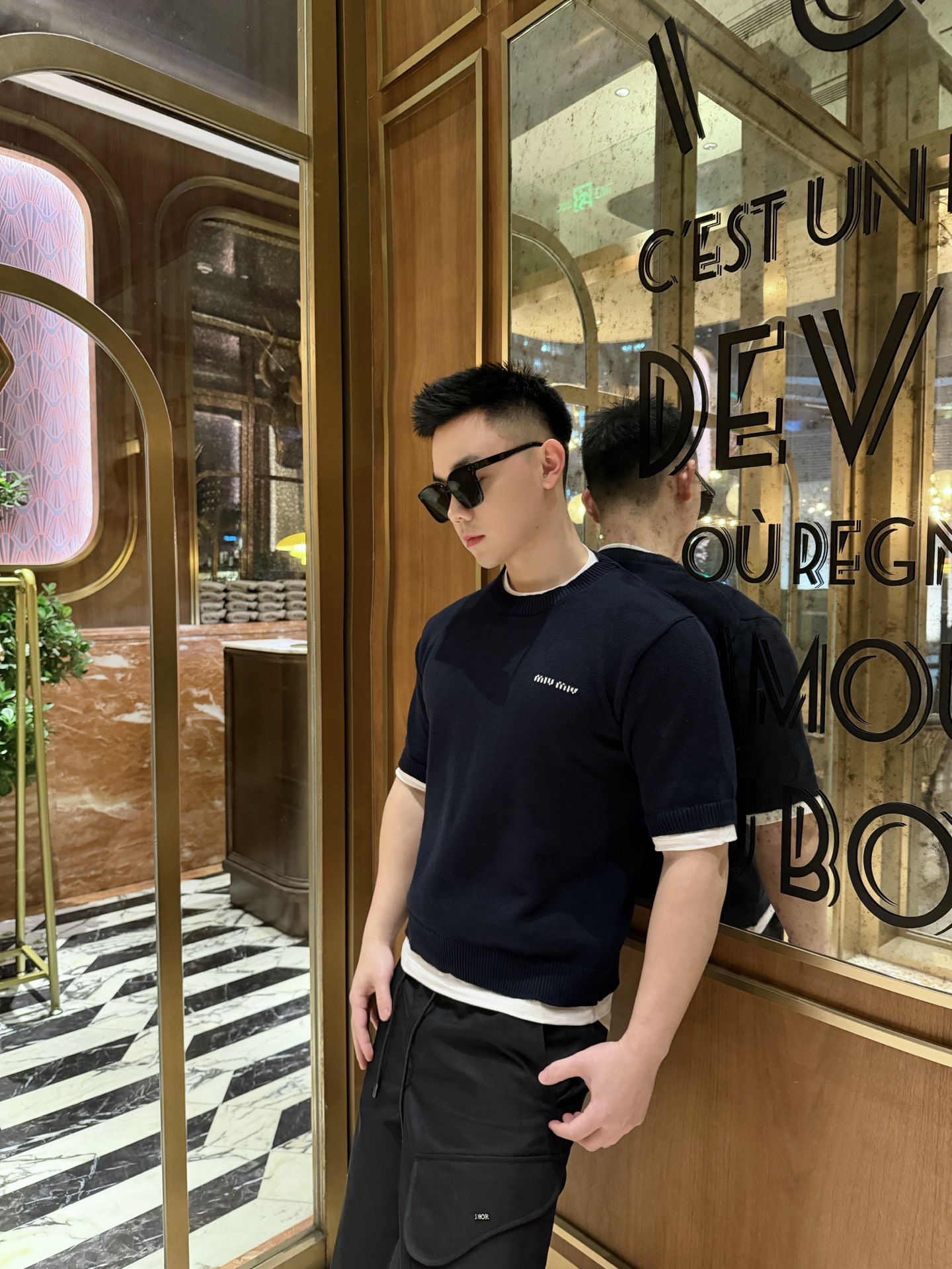 ミュウミュウ ニット フェイク ツーピース パッチワーク 半袖Tシャツ 詳細画像 2