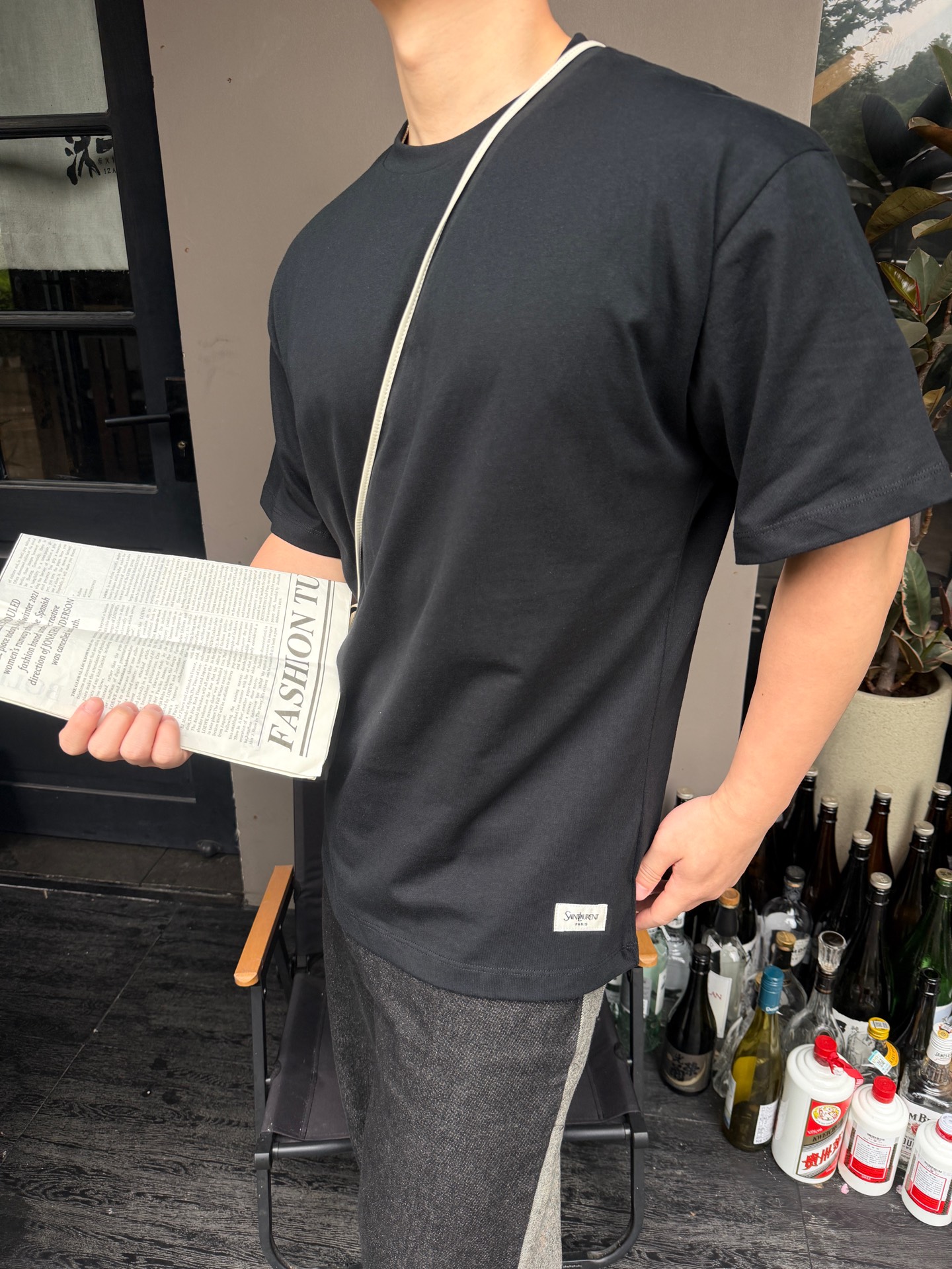 サンローラン 半袖Tシャツ(裾ラベル付き)、ブラック 詳細画像 2
