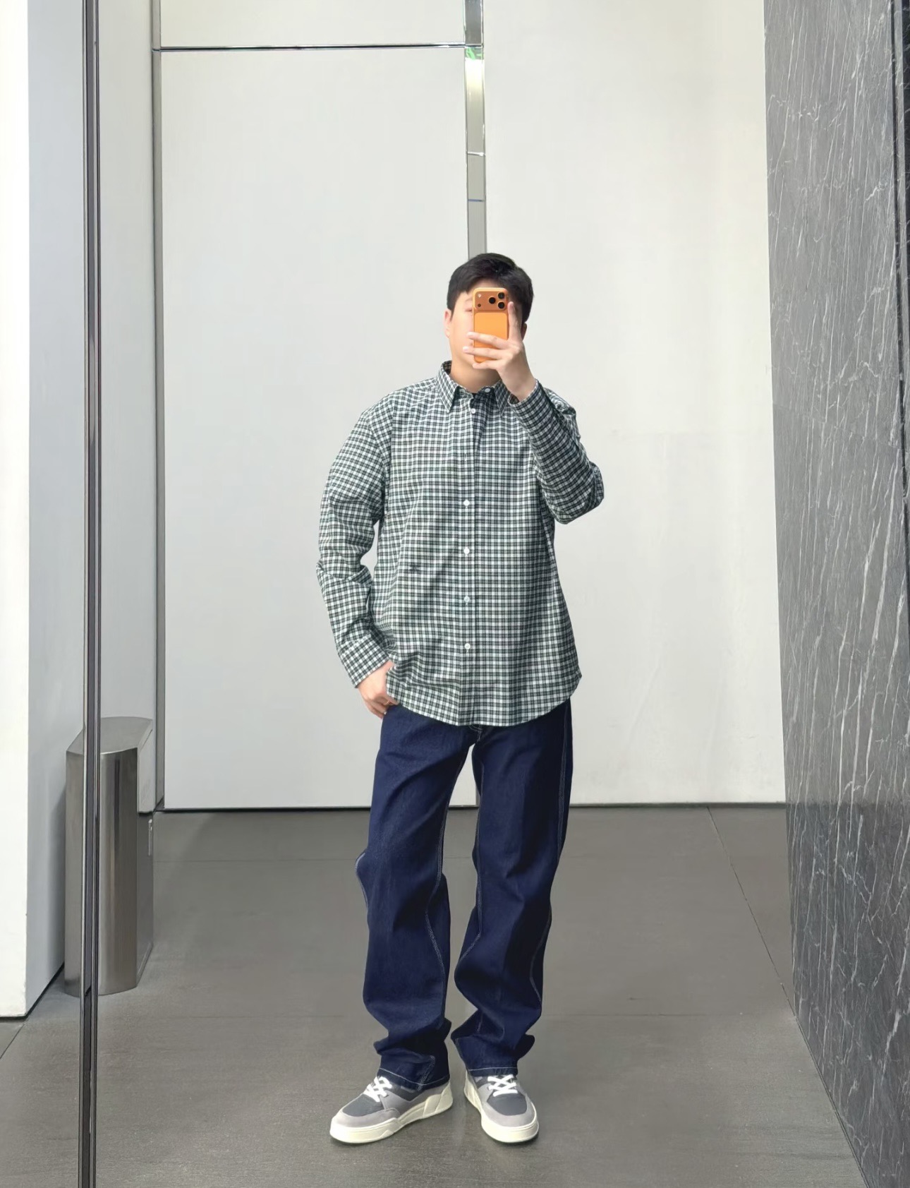 セリーヌ 凱旋門 グリーン チェック柄 長袖シャツ 詳細画像 1