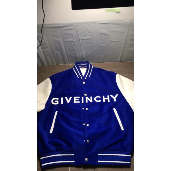 Givenchy Brand Logo Varsity Blouson Wool & Leather Blue