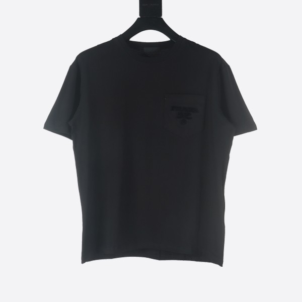 プラダ シェニール ロゴ パッチ T シャツ ブラック