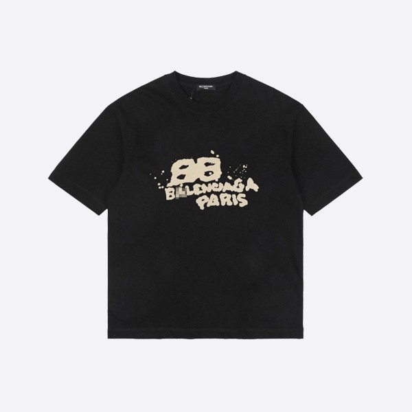 バレンシアガ 手描き BB アイコン Tシャツ ミディアムフィット ブラック