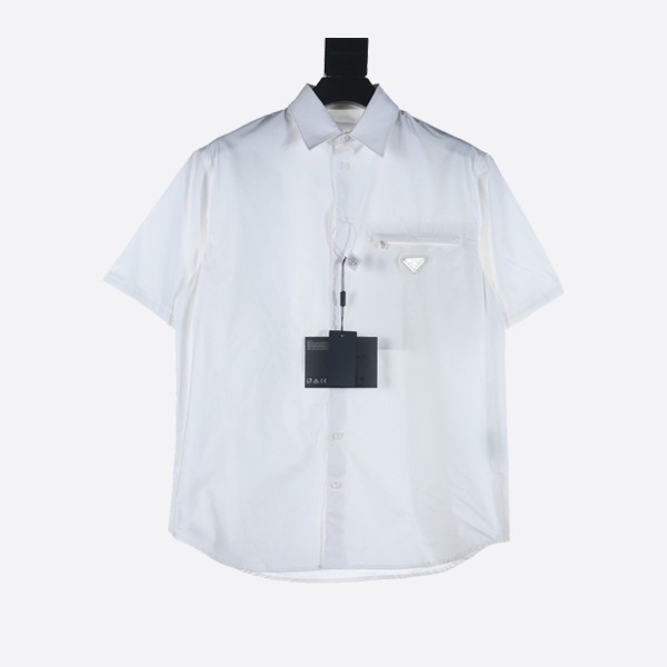 プラダ ジップポケット ホワイト 半袖コットンシャツ