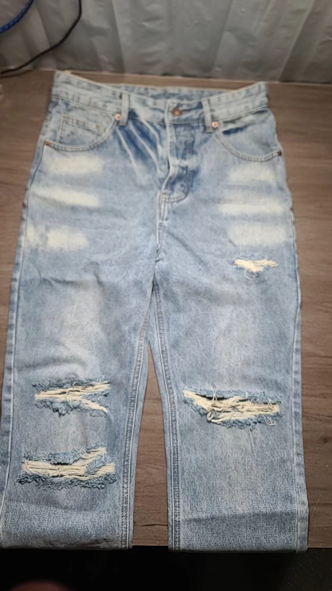 Celine Homme Wesley Straight-Leg Distressed Jeans in Light Blue