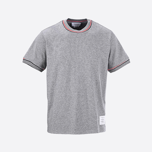 トム ブラウン コットン ミラノ ストライプ Tシャツ グレー