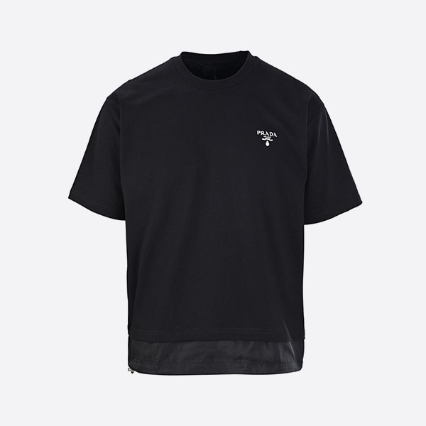 プラダ ロゴ リナイロン ジャージー Tシャツ ブラック