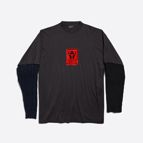 バレンシアガ ハンドル ウィズ ケア パッチスリーブ Tシャツ ブラック フェード