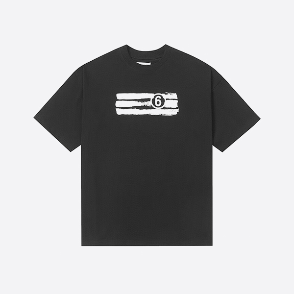 MM6 メゾン・マルジェラ コットン 数字ロゴ Tシャツ ブラック