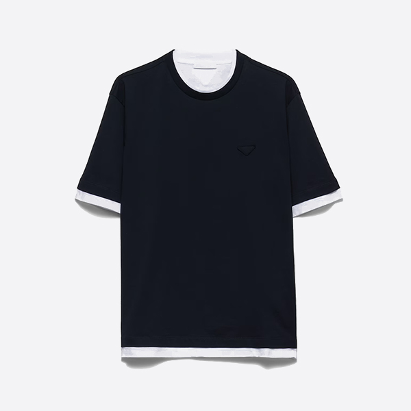 「正規品級」プラダ ネイビー レイヤード コットン Tシャツ
