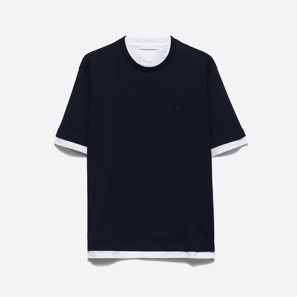 「正規品級」プラダ ネイビー レイヤード コットン Tシャツ