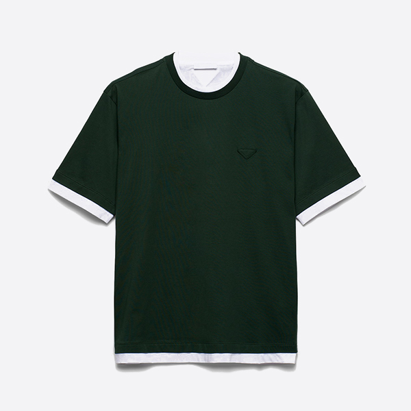 「正規品級」プラダ グリーン レイヤード コットン Tシャツ