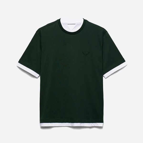「正規品級」プラダ グリーン レイヤード コットン Tシャツ
