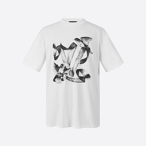 「正規品級」ルイ・ヴィトン LV バードプリント コットンTシャツ ホワイト