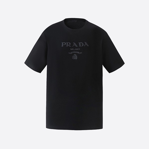 「正規品級」プラダ ロゴ入りコットンTシャツ ブラック