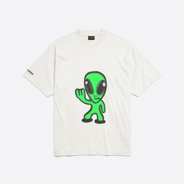 「正規品級」バレンシアガ ハイ ゼア + ドリップリー Tシャツ ミディアムフィット ダーティホワイト