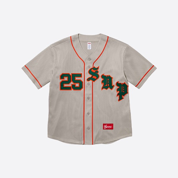 シュプリーム オールドイングリッシュ ベースボールジャージ グレー