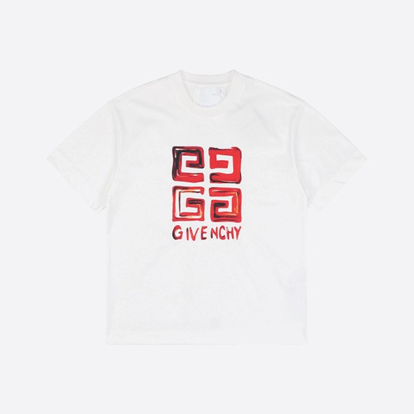 ジバンシィ 4G ロゴ スリム Tシャツ ホワイト レッド