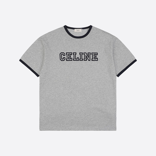 セリーヌ レギュラーTシャツ コットンジャージー グレーメランジ/ネイビー