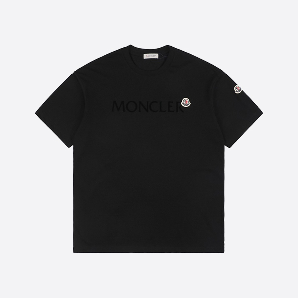モンクレール ブラック フロックロゴ コットンTシャツ ブラック