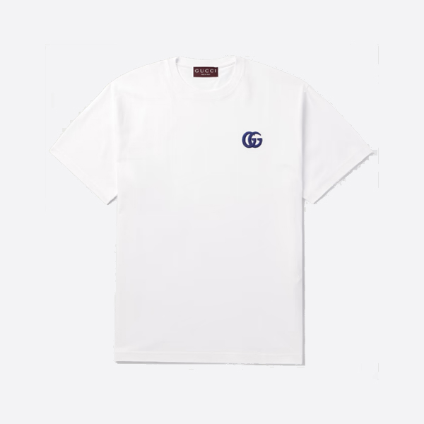 グッチ ホワイト 刺繍 ダブルG コットンジャージー Tシャツ