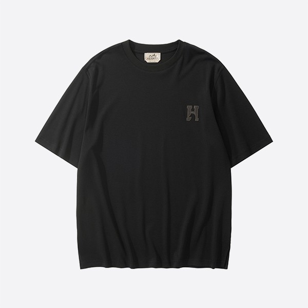エルメス「H'Cheval」レザーディテールTシャツ（ブラック）