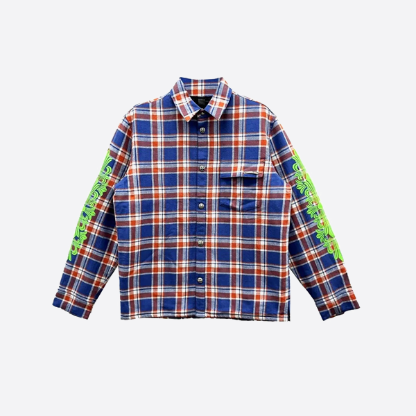 Chrome Hearts ストライプ チェック柄 パッチワーク シルバーボタン シャツジャケット 紫