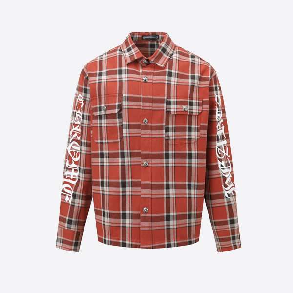Chrome Hearts ストライプ チェック柄 パッチワーク シルバーボタン シャツジャケット 赤