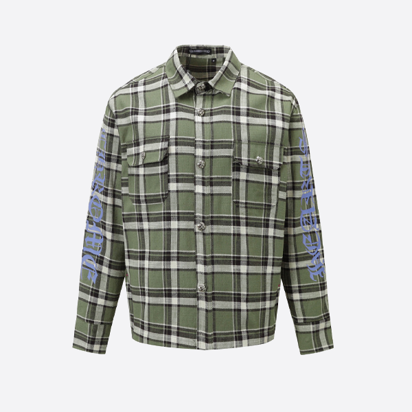 Chrome Hearts ストライプ チェック柄 パッチワーク シルバーボタン シャツジャケット 緑