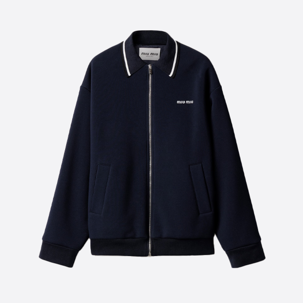 ミュウミュウストライプカラー ピケ コットン レタリング ジッパー ジャケット