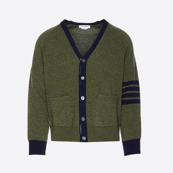 トムブラウンのカラーブロックウールカーディガンセーター