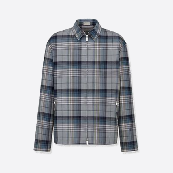 ディオールのブルーチェック柄ジップアップシャツジャケット