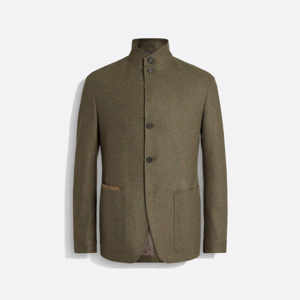 ゼニア パッチワーク レザージャケット オリーブグリーン