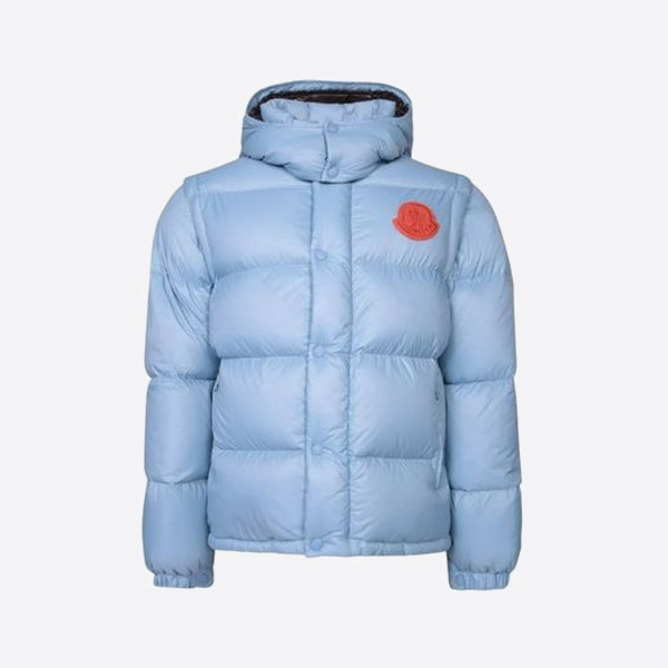 モンクレール 大きなロゴ 取り外し可能な袖 フード付き ダウンジャケット ブルー