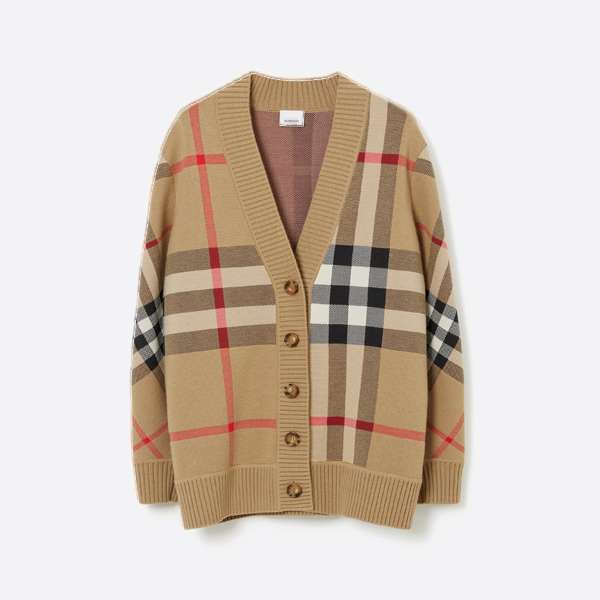 バーバリーチェックウールジャカードニットカーディガン