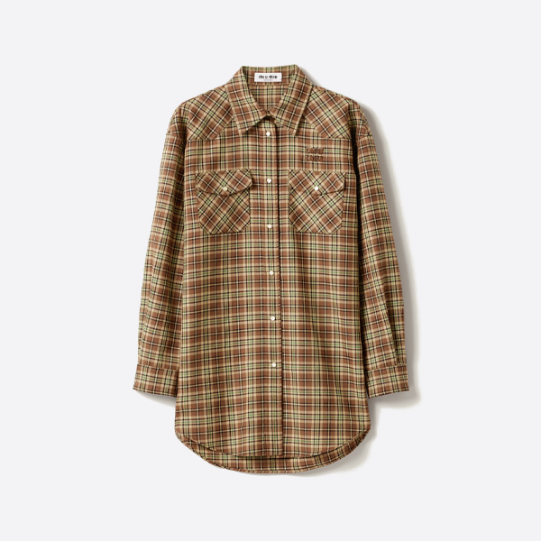 ミュウミュウのチェック柄ラペル長袖シャツジャケット